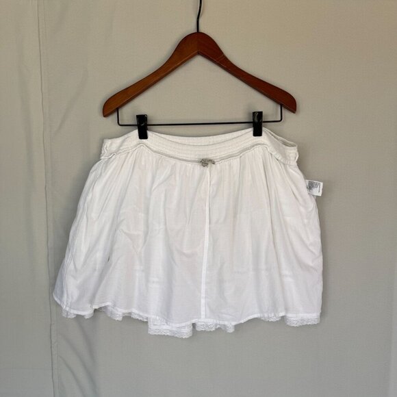 AEO Cotton Blend White Lace Trim Two Tier Elastic Waist Boho Mini Skirt Size XXL - Picture 7 of 15